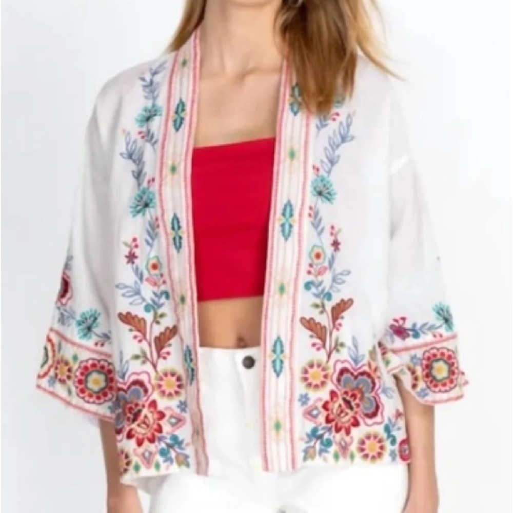 JOHNNY WAS SICILIA EMBROIDERED LINEN KIMONO NWT - Picture 8 of 11